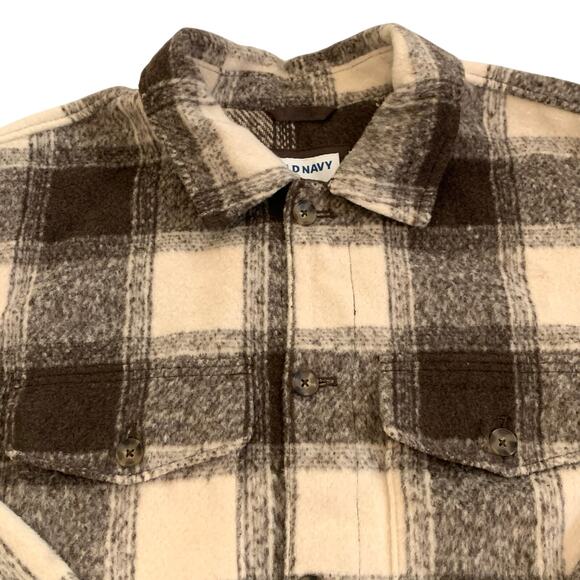 Old Navy Mens Brown Plaid Shacket Size XXL Full Button Front 4 Pocket Wool - Picture 6 of 16